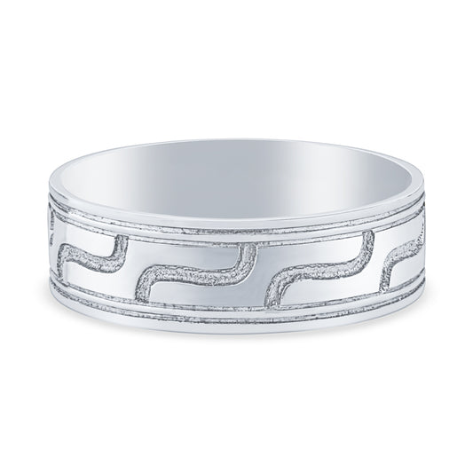 14k White Gold Geometric Mens Wedding Band