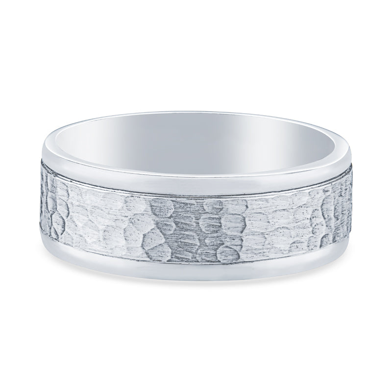 14k White Gold Grooved Edges Mens Wedding Band