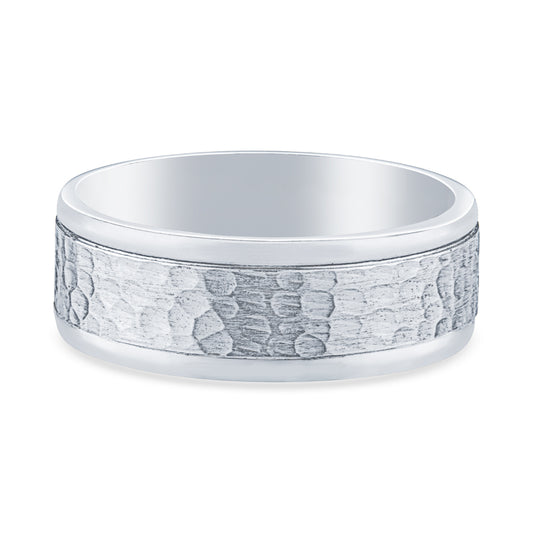 14k White Gold Grooved Edges Mens Wedding Band