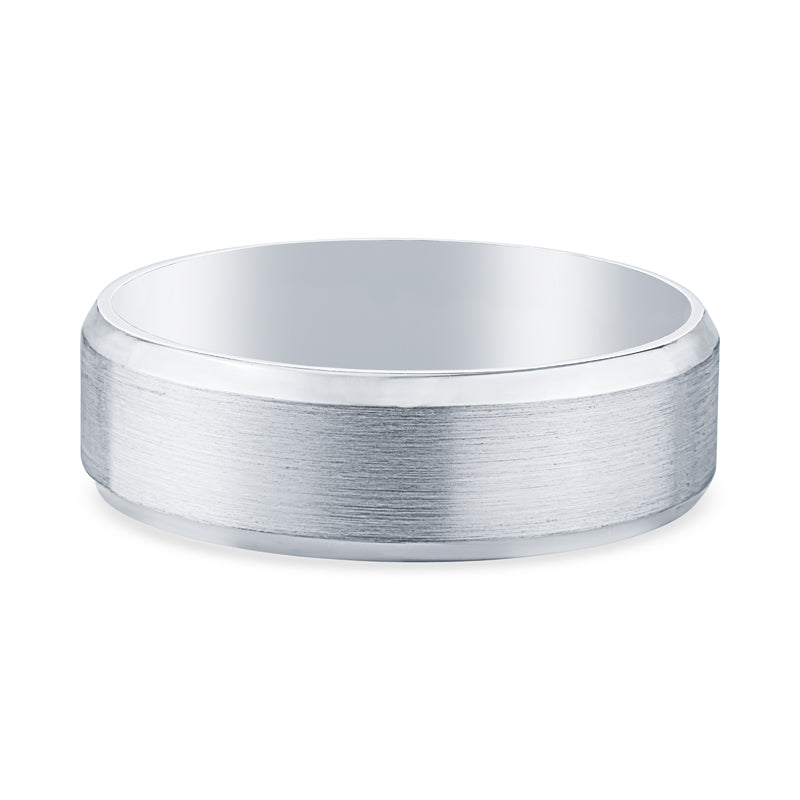 14k White Gold Matte Brushed Mens Wedding Band