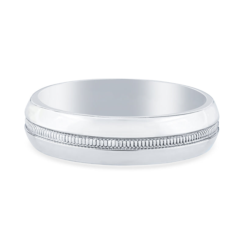14k White Gold Mens Central Milgrain Wedding Band