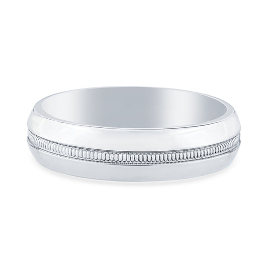 14k White Gold Mens Central Milgrain Wedding Band