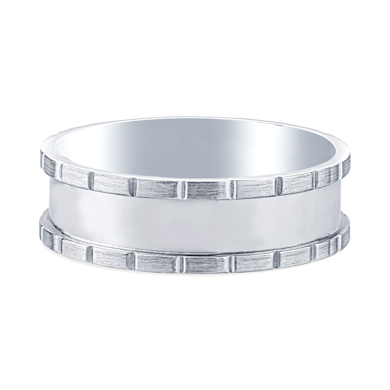 14k White Gold Mens Textured Wedding Band