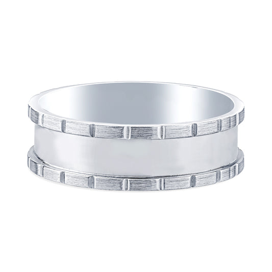 14k White Gold Mens Textured Wedding Band