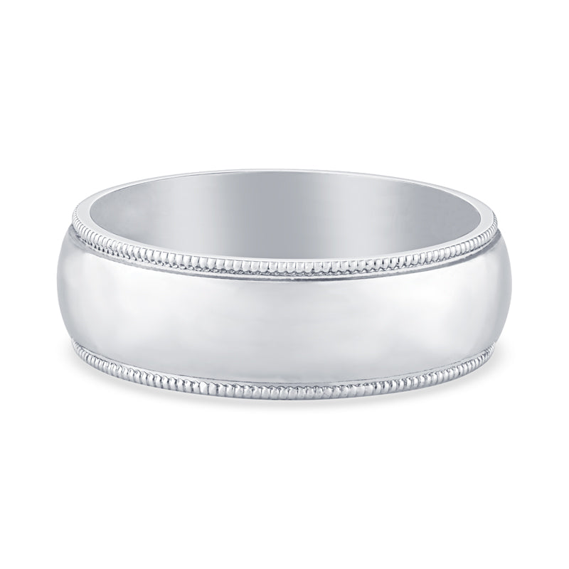 14K White Gold Milgrain Design Mens Wedding Band