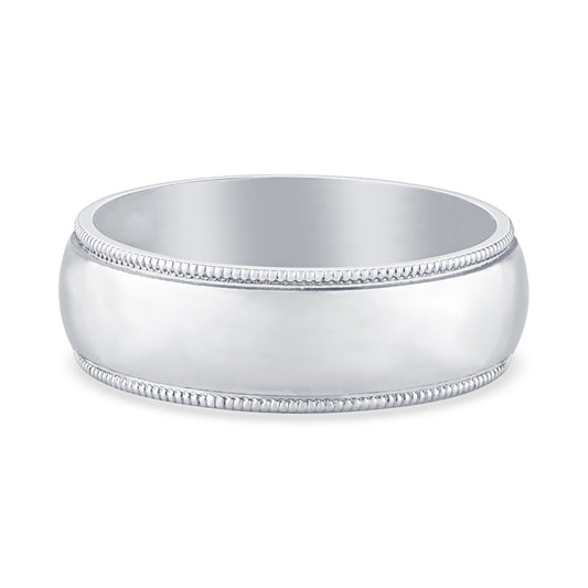 14K White Gold Milgrain Design Mens Wedding Band