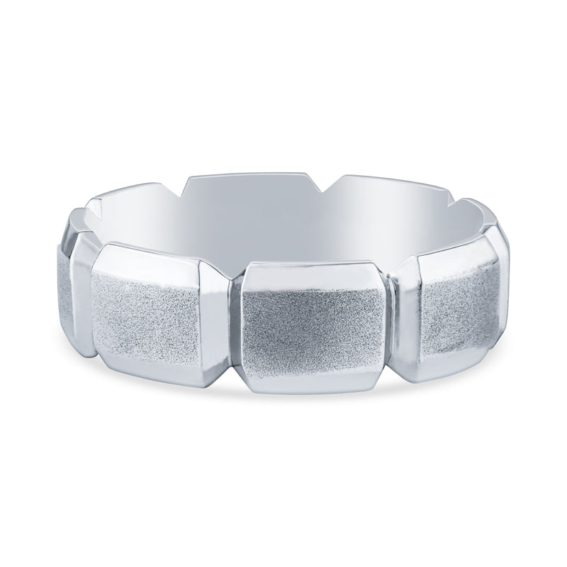 14k White Gold Rectangular Cut Mens Wedding Band