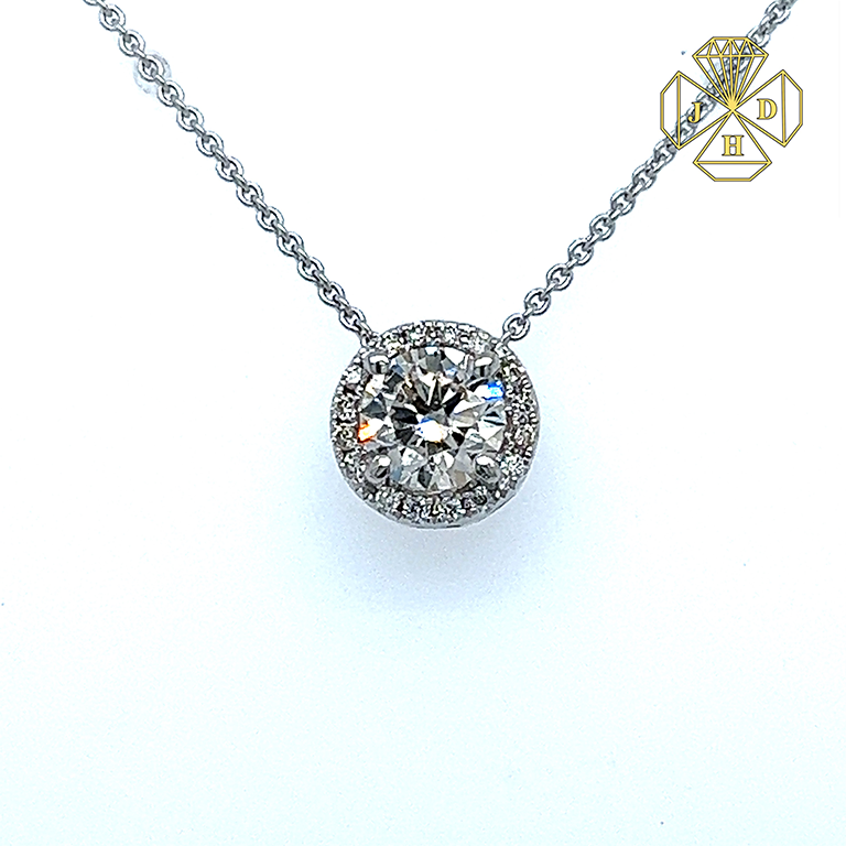 14K White Gold Round Diamond Necklace with 18 Inches Chain