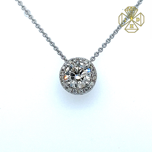 14K White Gold Round Diamond Necklace with 18 Inches Chain