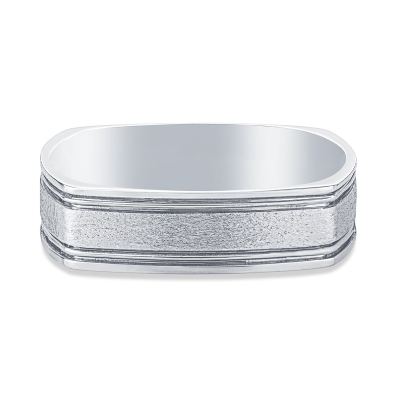 14k White Gold Square Mens Wedding Band