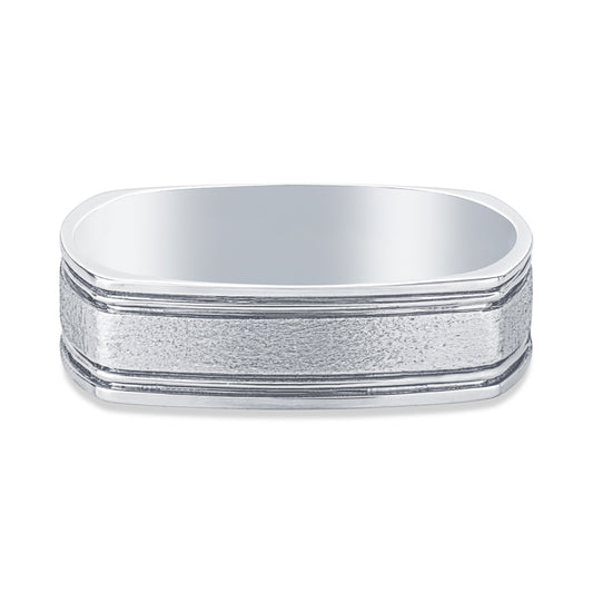 14k White Gold Square Mens Wedding Band