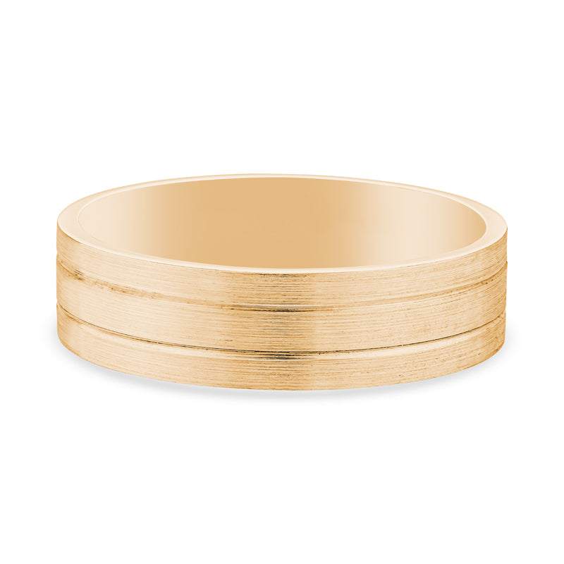 14k Yellow Gold 2 Lines Brushed Mens Wedding Band
