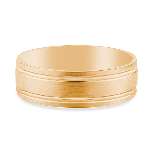 14k Yellow Gold 2 Lines Mens Wedding Band