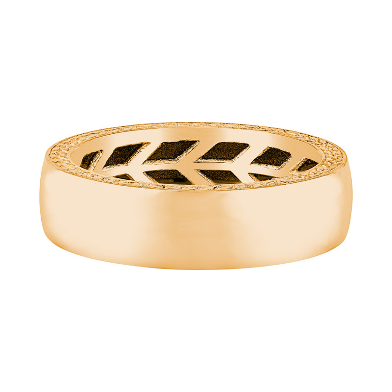 14k Yellow Gold Beautifully Crafted Leaf Mens Wedding Band