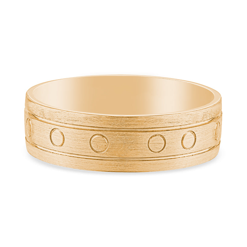 14k Yellow Gold Brushed Barrel Mens Wedding Band