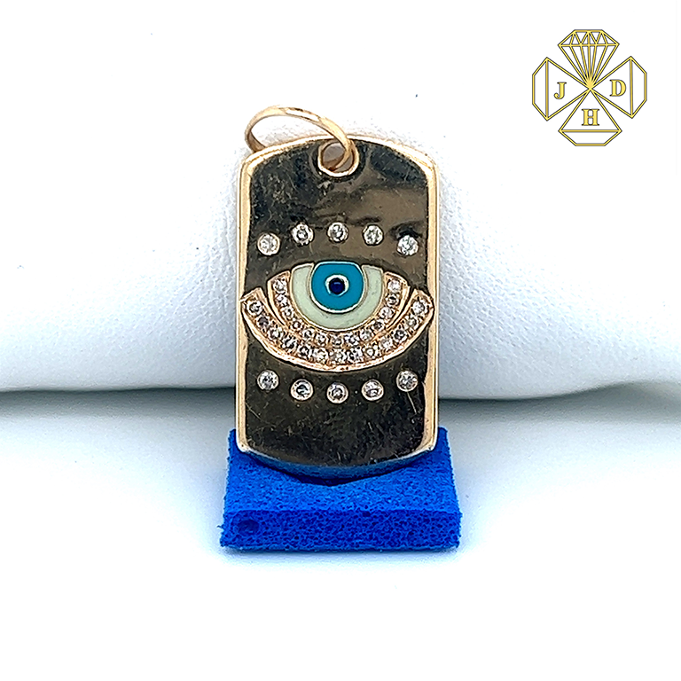 14K Yellow Gold Evil Eye Diamond Necklace with 18" Chain