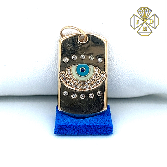 14K Yellow Gold Evil Eye Diamond Necklace with 18" Chain
