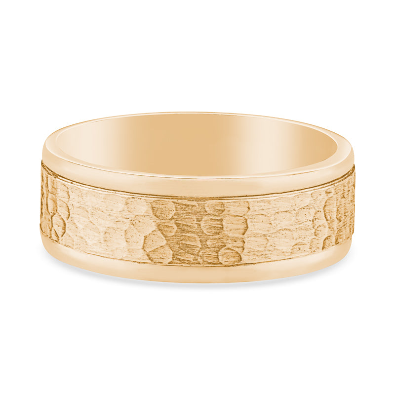 14k Yellow Gold Grooved Edges Mens Wedding Band
