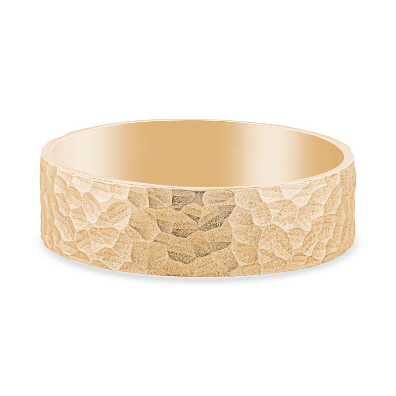 14k Yellow Gold Hammered Finish Mens Wedding Band