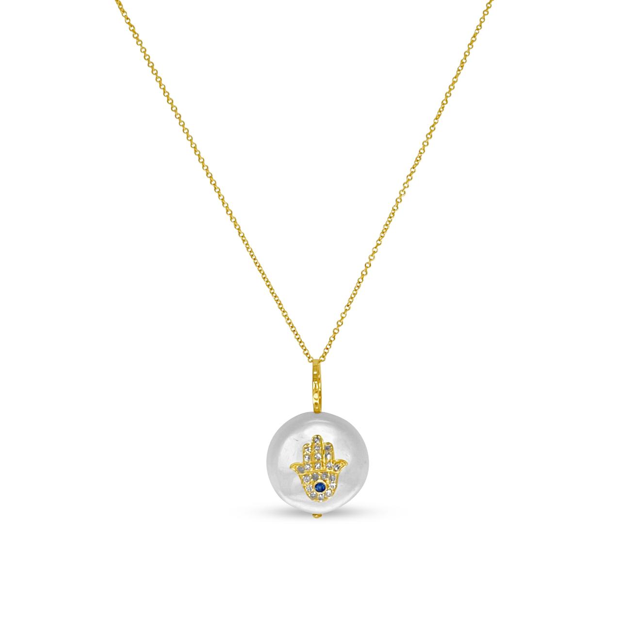 14k Yellow Gold Hamsa Hand Pendant with 16" Yellow Gold Chain.