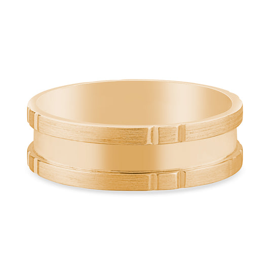 14k Yellow Gold Matte Finish Lined Mens Wedding Band