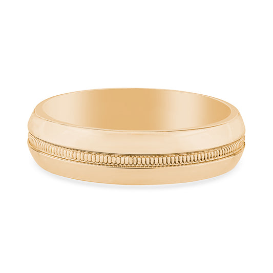 14k Yellow Gold Men's Central Milgrain Wedding Band
