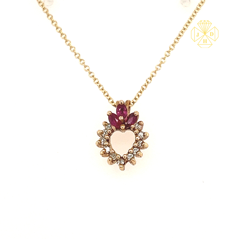 14K Yellow Gold Small Heart Wreath Diamond Necklace with 16" Chain