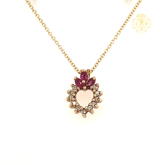 14K Yellow Gold Small Heart Wreath Diamond Necklace with 16" Chain