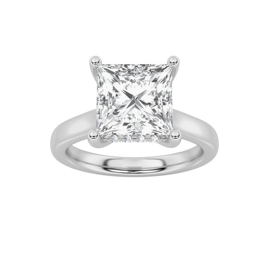 4CTW Princess Shaped Lab Grown Diamond (F/VS) Ring in 14K White Gold