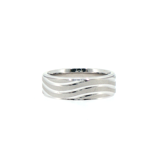 Wavy Textured 14kt White Gold Comfort Fit Wedding Band