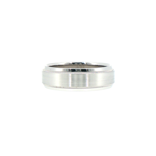 Brushed 14kt White Gold Wedding Band with Milgrain Edges