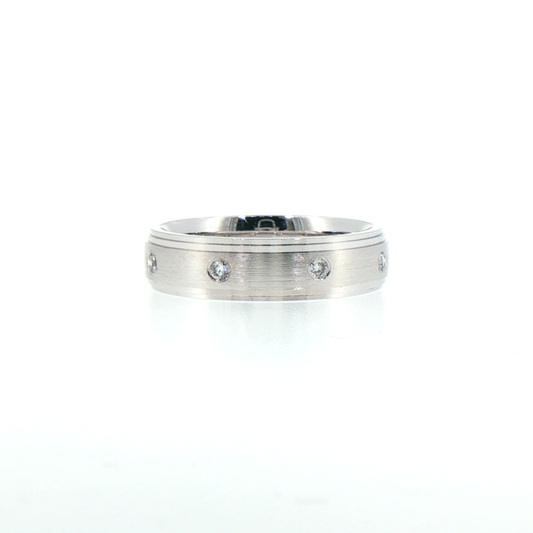 Flush-Set Diamond Brushed Comfort Fit Wedding Band in 14kt White Gold