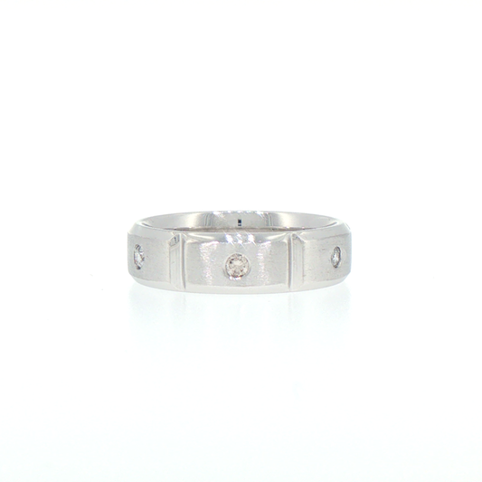 Brushed 14kt White Gold Flush-Set Diamond Comfort Fit Band