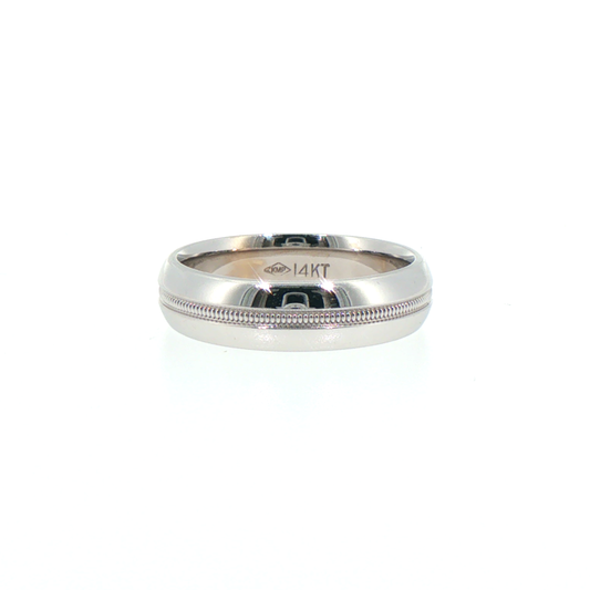 14kt White Gold Milgrain Edge Comfort Fit Wedding Ring