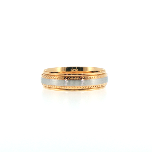 Two-Tone 18kt Yellow Gold & Platinum Comfort Fit Band with Rope Detailing