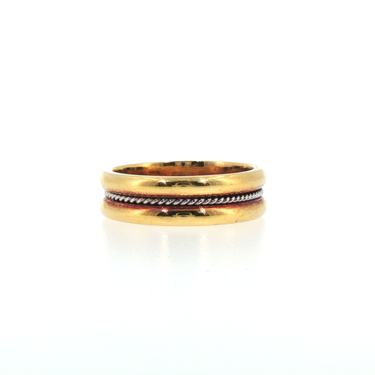 Two-Tone 18kt Yellow Gold Band with Twisted Rope Detail in Platinum