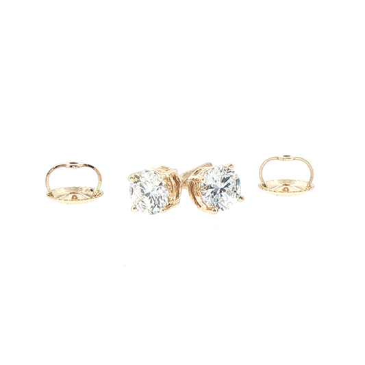 14kt Yellow Gold Lab-Grown Round 0.75ctw Diamond Solitaire Stud Earrings with Screw Backs