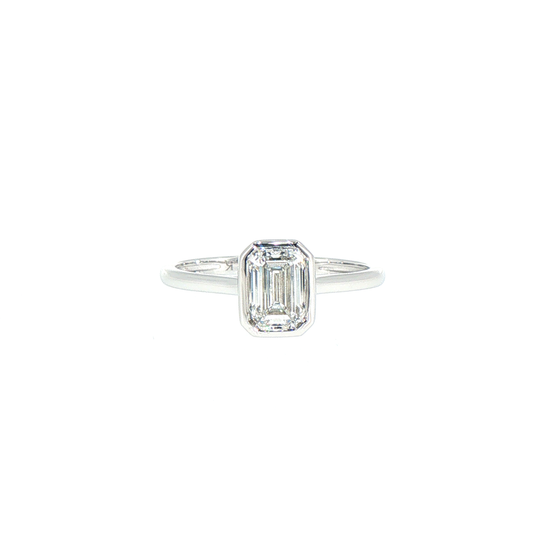 1.00ctw E/VS1 IGI Certified Emerald Cut Lab-Grown Diamond Bezel Solitaire Ring in 14kt White Gold