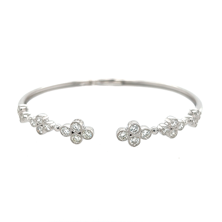 18K White Gold Diamond Flower Bangle