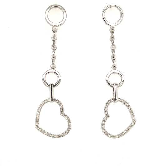18K White Gold Heart-Shaped Diamond Drop Earrings