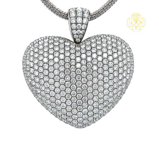 18K White Gold Heart Shaped Necklace in Melee/Accent Diamonds