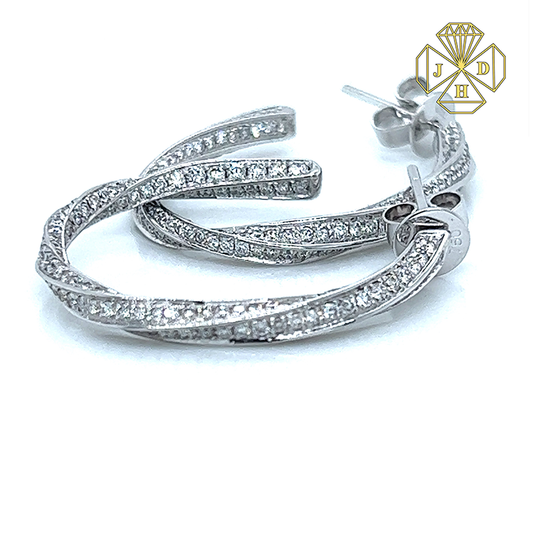 18K White Gold Twisted Pave Design Diamond Earrings