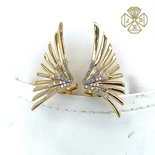 18K Yellow Gold Modern Round Diamond Earrings