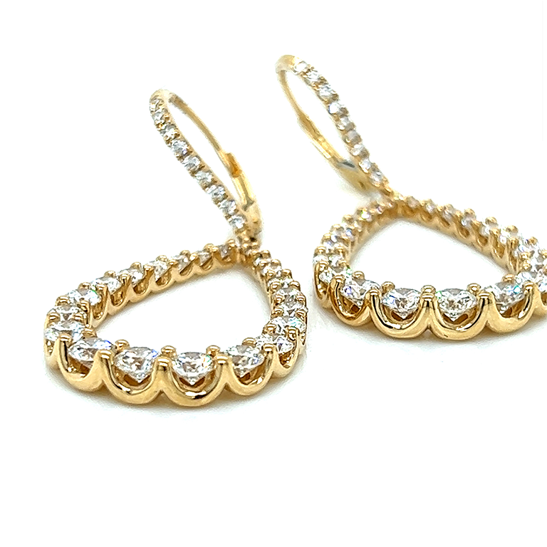 18K Yellow Gold Teardrop Shape Diamond Earrings