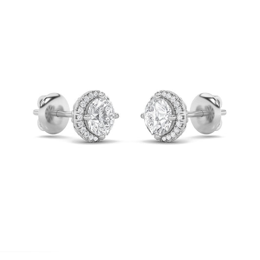 3CTW Round Shaped Lab Grown Diamond (F/VS) Halo Stud Earrings in 14K Gold