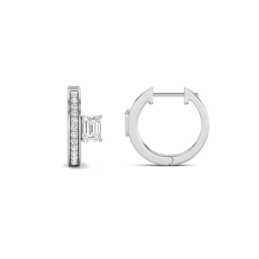 1.25Cttw Emerald Shaped Lab Grown Diamond (F/VS) Accented Huggie Earrings in 14K Gold