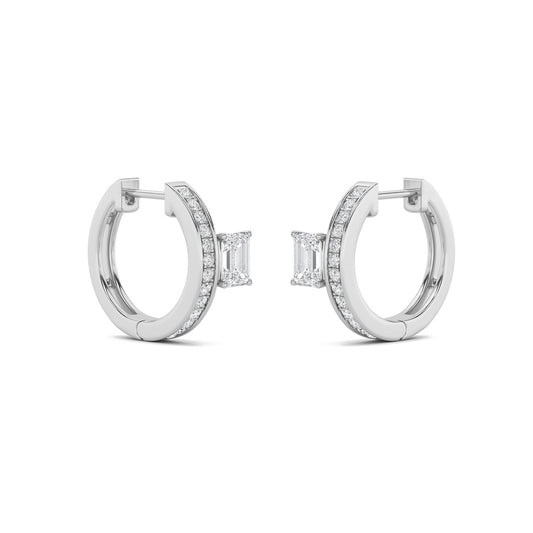 1.25Cttw Emerald Shaped Lab Grown Diamond (F/VS) Accented Huggie Earrings in 14K Gold