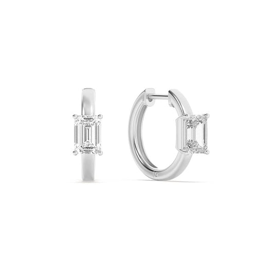 1.5Cttw Emerald Shaped Lab Grown Diamond (F/VS) Solitaire Huggie Earrings in 14K Gold