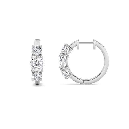 2.5CTW Oval Shaped Lab Grown Diamond (F/VS) Three Stone Huggie Earrings in 14K Gold