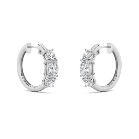2.5CTW Oval Shaped Lab Grown Diamond (F/VS) Three Stone Huggie Earrings in 14K Gold